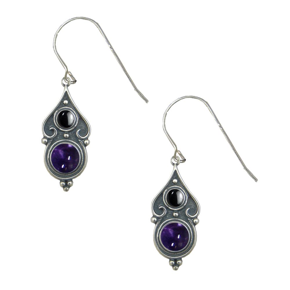 Sterling Silver Designer Post Stud Earrings With Iolite And Hematite